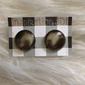 Gold Black Fishnet Handmade Button Earrings